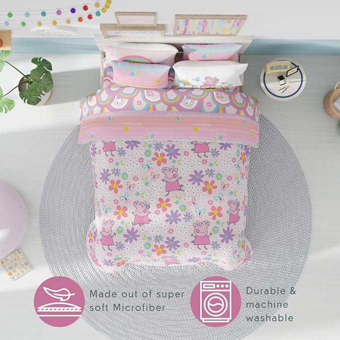 Franco Peppa Pig Kids Bedding Super Soft Comforter and Sheet Set with Sham, 7 Piece Full Size, (Officially Licensed Product)