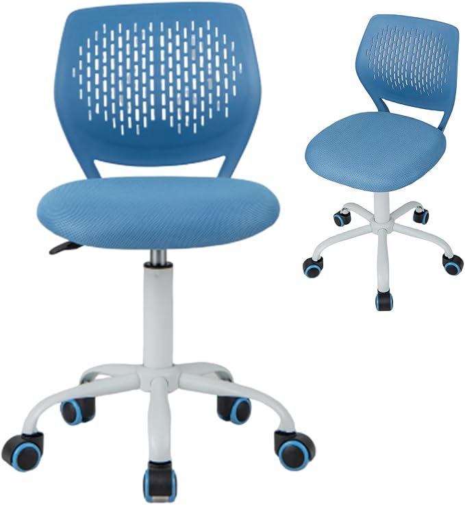 Kids Desk Chair, Blue Ergonomic Kids Office Chair Ages8-12 w/Lumbar Support, Low-Back Teen Desk Chair for Girls Boys, Small Cute Kids Computer Chair for Bedroom/Study/Vanity Desk
