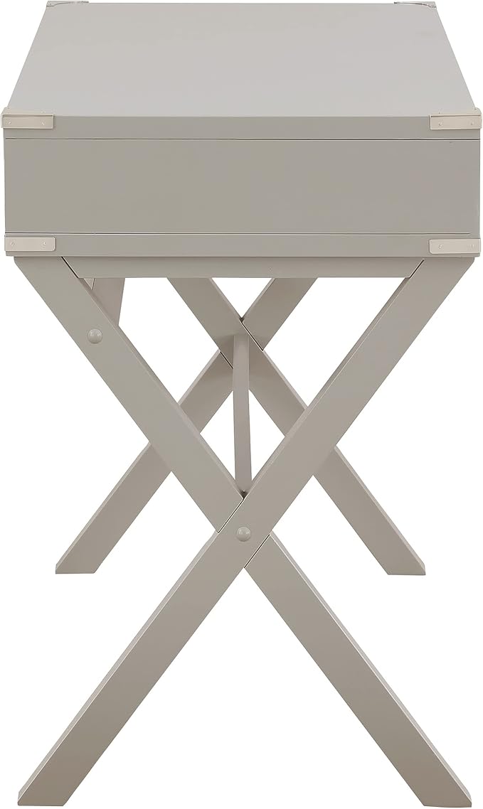 OSP Home Furnishings Wellington 46-Inch Writing Desk with Power Hub and 3 Storage Drawers, Grey
