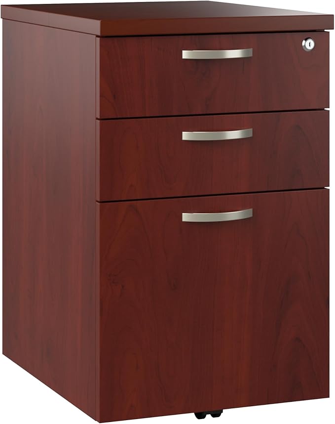 Bush Business Furniture Office in an Hour 3 Rolling File Cabinet | Mobile Under Desk Drawers for Letter, Legal, and A4-size Document Storage, Hansen Cherry