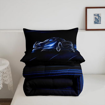 Feelyou Blue Race Car Bedding Set Twin Size for Kids Boys Extreme Sport Games Comforter Set Teens Toddler Fast and Furious Duvet Set Cool Modern Quilt Set 2Pcs