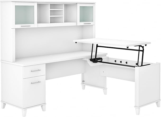 Bush SET015WH Somerset 35-Inch -41-Inch Adjustable Desk with Hutch, White