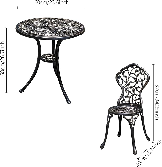 Patio Bistro Set.Rust-Resistant Cast Aluminum Bistro Table Set with Umbrella Hole for Backyard (Leaf DESIGNCOPPER)