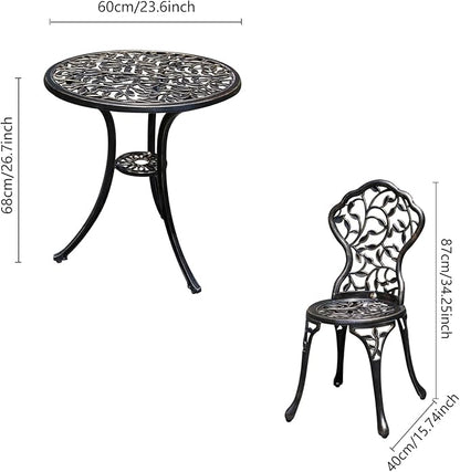 Patio Bistro Set.Rust-Resistant Cast Aluminum Bistro Table Set with Umbrella Hole for Backyard (Leaf DESIGNCOPPER)