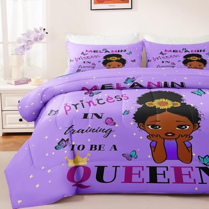 Black Girl Comforter Set Twin for Kids,Black Girl Magic Bedding Set,African American Girl Inspirational Quotes Comforter Set,Black Princess Bed Bedroom Set