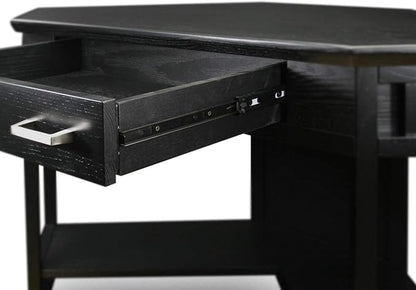 Leick Home 83430 Corner Computer/Writing Desk with Center Keyboard Drawer and Shelf, Black Oak