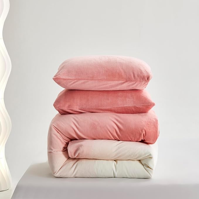 Pink White Gradient Comforter Set Twin Pink Velvet Bedding Comforter Modern Plain White and Pink Gradient Soft Quilt Farmhouse Flannel Comforter Girls Women Warm Twin Bed Comforter