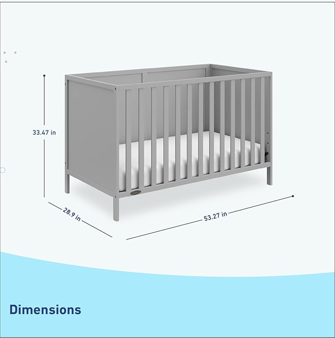 Graco Theo 3-in-1 Convertible Crib (Pebble Gray) - GREENGUARD Gold Certified, Converts to Toddler Bed & Daybed, Fits Standard Full-Size Crib Mattress, 4 Adjustable Mattress Heights