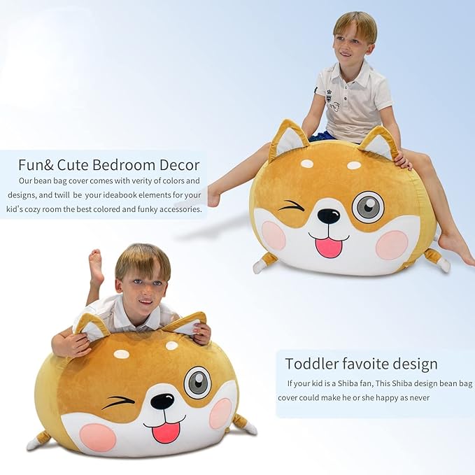 Shiba Inu Dog Stuffed Animal Storage for Children Room Decorations, Boys and Girls Bean Bag Chairs, Toys Organizers, Velvet Fabric Super Soft Large Size Cover Only