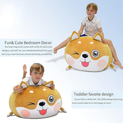 Shiba Inu Dog Stuffed Animal Storage for Children Room Decorations, Boys and Girls Bean Bag Chairs, Toys Organizers, Velvet Fabric Super Soft Large Size Cover Only