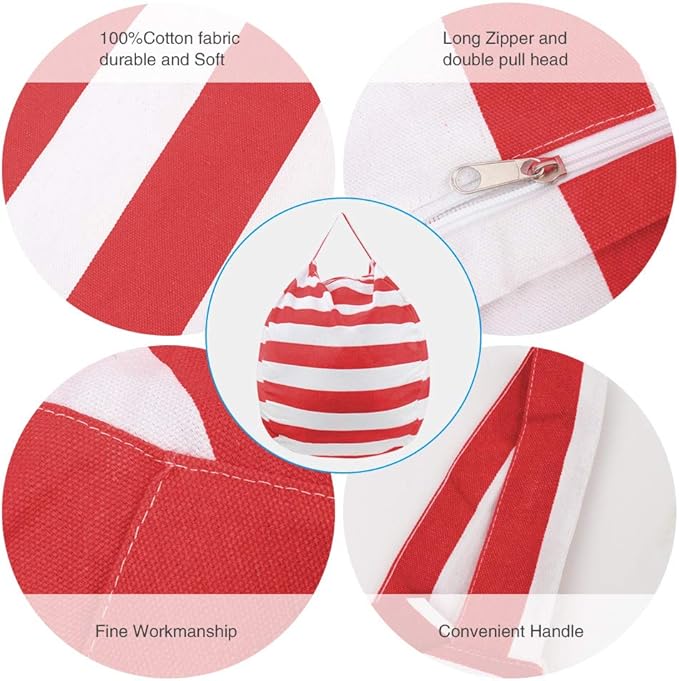 Stuffed Animal Storage Bean Bag Chair Cover for Kids room, 27Inch Stuff and sit storage bean bag for organizing boys and girls Plush Toy, christmas gifts—Red