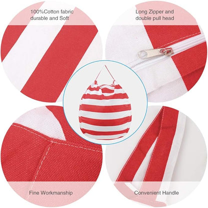 Stuffed Animal Storage Bean Bag Chair Cover for Kids room, 27Inch Stuff and sit storage bean bag for organizing boys and girls Plush Toy, christmas gifts—Red