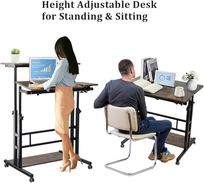 Hadulcet Mobile Standing Desk, Rolling Table Adjustable Computer Desk, Stand Up Laptop Desk Mobile Workstation for Home Office Classroom with Wheels, 31.49 x 23.6 in Rustic Brown