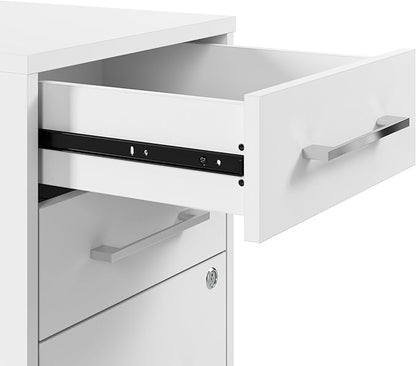Bush Business Furniture Hustle 3 Drawer Rolling File Cabinet in White, Mobile Document Storage for Home and Professional Office