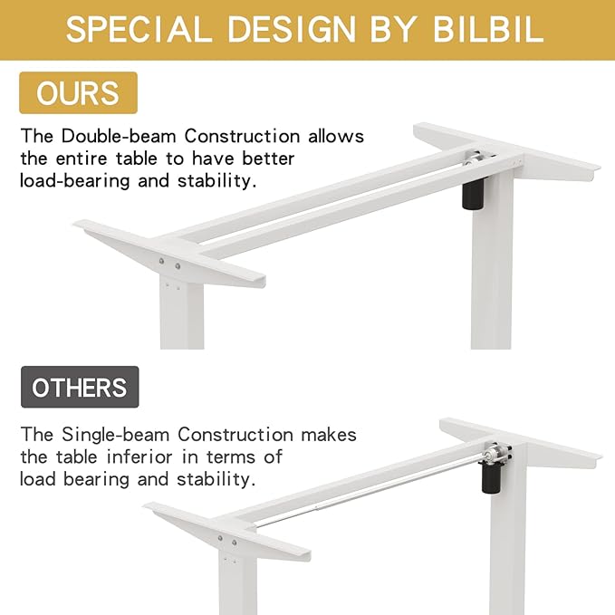 Adjustable Height Electric Standing Desk - 55 x 24 Inch Sit Stand Computer Desk, Stand Up Desk Table for Home Office, White Frame/White + Oak Top
