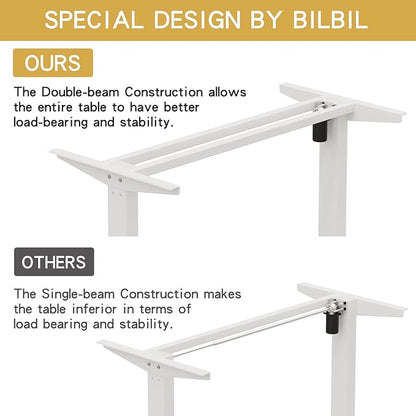 Adjustable Height Electric Standing Desk - 55 x 24 Inch Sit Stand Computer Desk, Stand Up Desk Table for Home Office, White Frame/White + Oak Top