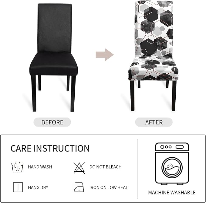 Gibelle Dining Room Chair Covers Set of 4, Soft Stretch Kitchen Chair Covers Slipcover Protector, Removable Washable Geometric Parson Chair Covers 4 Pack, Black
