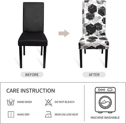 Gibelle Dining Room Chair Covers Set of 4, Soft Stretch Kitchen Chair Covers Slipcover Protector, Removable Washable Geometric Parson Chair Covers 4 Pack, Black