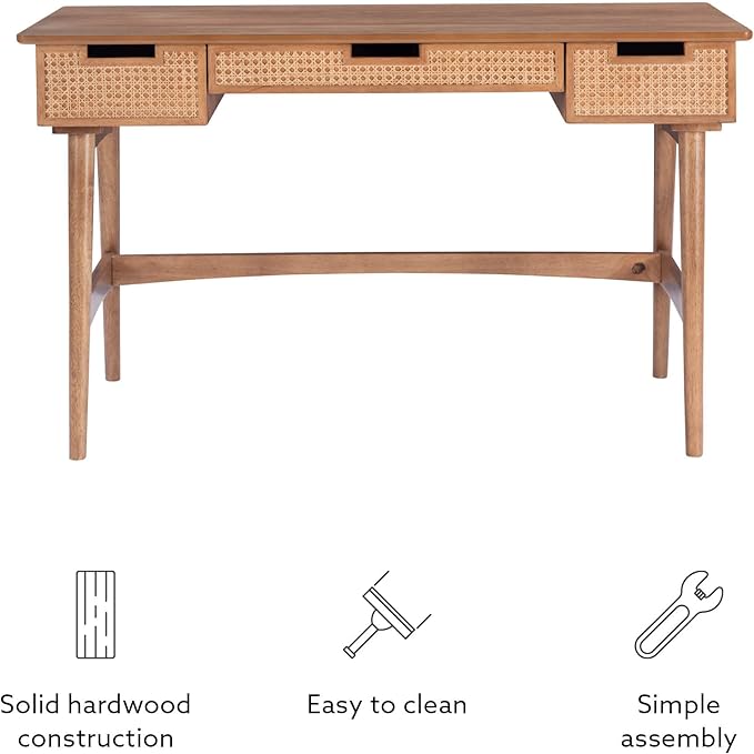 Linon Natural Dutton Wood and Rattan Desk