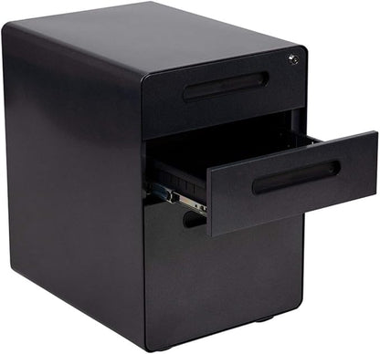 Flash Furniture Wren Ergonomic 3-Drawer Mobile Locking Filing Cabinet with Anti-Tilt Mechanism and Hanging Drawer for Legal & Letter Files, Black