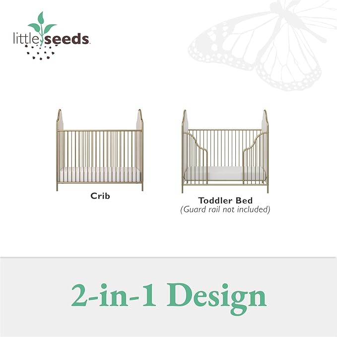 Little Seeds Piper Upholstered Metal Crib, Gold