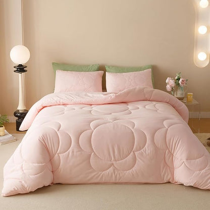 Pink Flower Comforter King Pink Sunflower Print Bed King Comforter Set 3 Pieces Dark Pink Floral Comforter Set for Women Girls Bedroom Decor All Season Hotel Quality Comforter Set