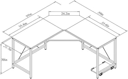 DlandHome L-Shaped Computer Desk 59 inches x 59 inches, Composite Wood and Metal, Home Office PC Laptop Study Workstation Corner Table with CPU Stand, Brown Black and Black Legs, ZJ02-BB