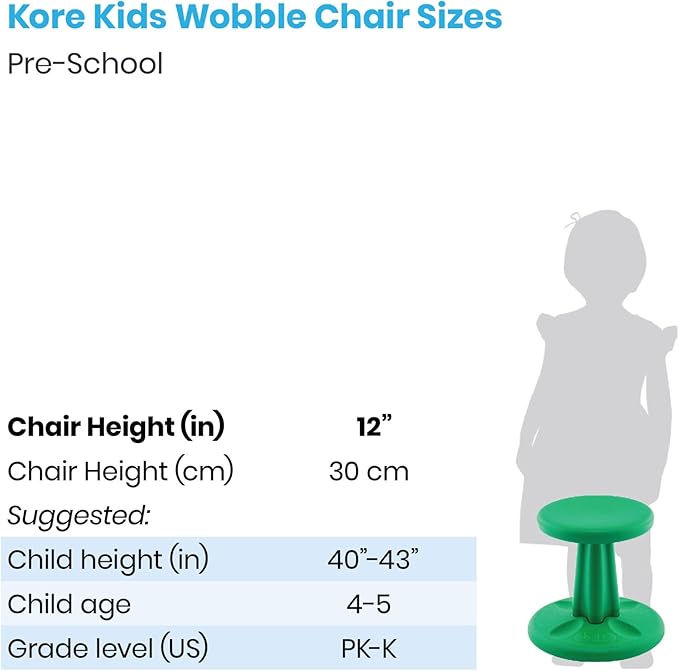 Kore Kids Preschool Wobble Chair - Flexible Seating Stool for Classroom, Preschool, Kindergarten & Elementary School - Age 4-5 yrs, Grey (12in)