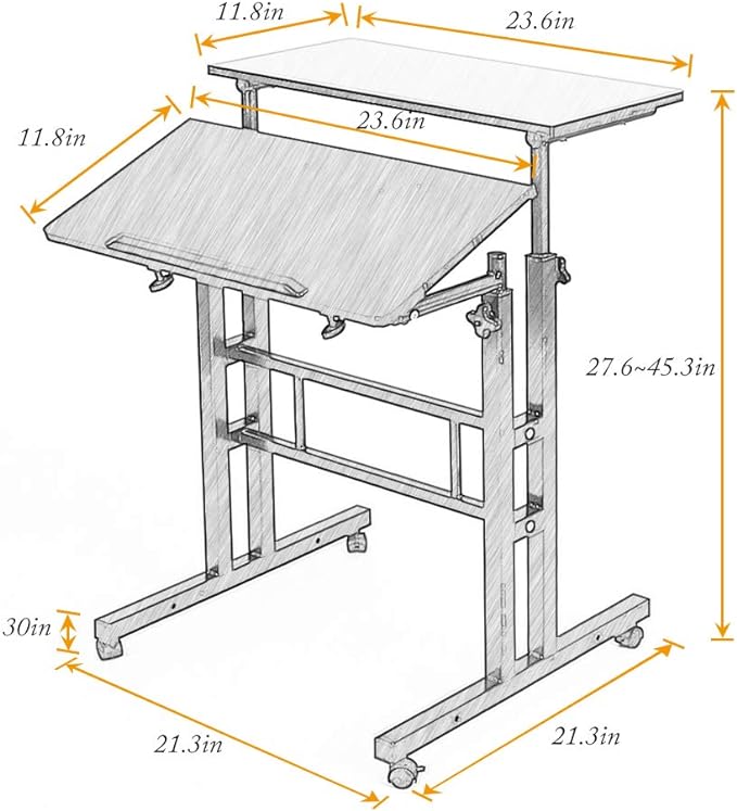 DlandHome Mobile Standing Desk Stand Up Desk Rolling Desk, Stand Sit Desk Mobile Computer Desk Adjustable Standing Desk 23.6inches Table Workstation Mobile Desk Cart Tray Black