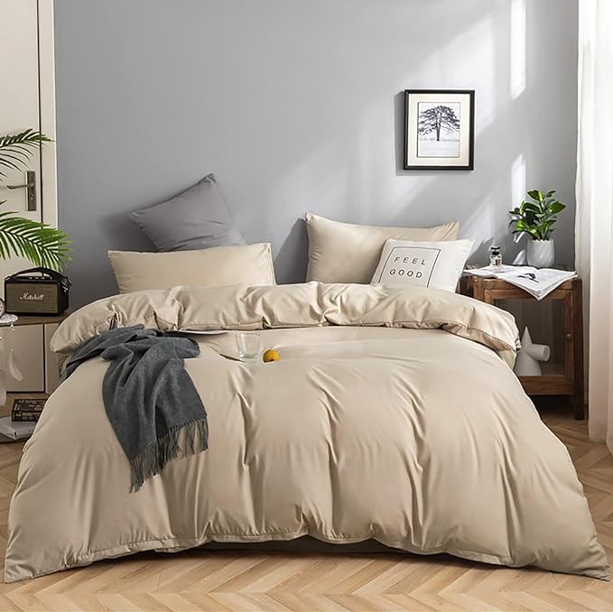 Champagne Comforter Set Full Khaki Bedding Set Lightweight Women Solid Light Champagne Blanket 3 PCs Durable Soft Comforter Set Full Beige Quilts Set Breathable Champagne Bed Comforter Set