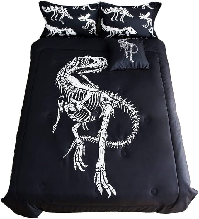 ADASMILE A & S Dinosaur Comforter Set Full Size for Boys Kids 6 Piece Dinosaur Bedding Full Bed in A Bag Comforter Set with Sheets Dinosaur Bed Set Bone Dinosaur Sheets Bone Dinosaur Comforter Sets