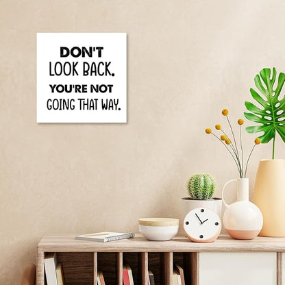 Don't Look Back You're not Going That Way Wood Block Sign Desk Decor,Motivational Wooden Box Plaque Sign Desk Decor for Home Office Shelf Table Decor Decorations