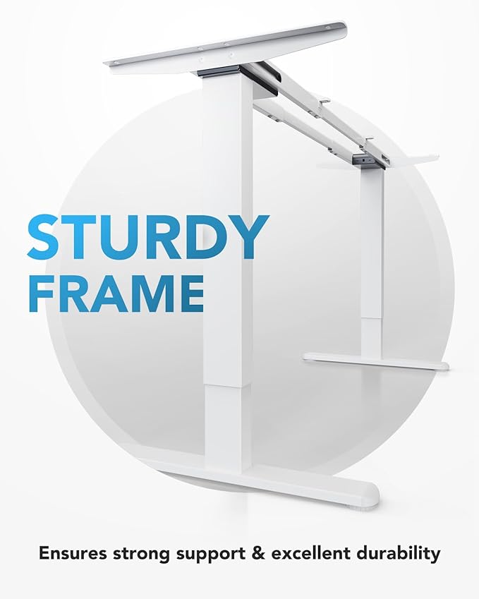 HUANUO 265 lbs Dual Motor Electric Standing Desk Frame, Thick T-Shaped Desk Legs Made of Automotive-Grade Steel, for Max 90″ x 31.5″ Desktop, Height Adjustable Desk Frame for Home Office, Frame Only