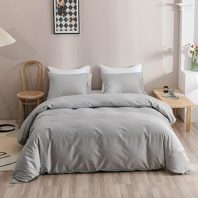 Silver Grey Comforter Set Full Bright Gray Beddig Set for Kids Teens Adult Solid Silver Gray Color Bedding Set 3 Pieces with 2 Pollowcases Lightweight Durable Gray Comforter Set
