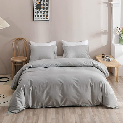 Silver Grey Comforter Set Full Bright Gray Beddig Set for Kids Teens Adult Solid Silver Gray Color Bedding Set 3 Pieces with 2 Pollowcases Lightweight Durable Gray Comforter Set