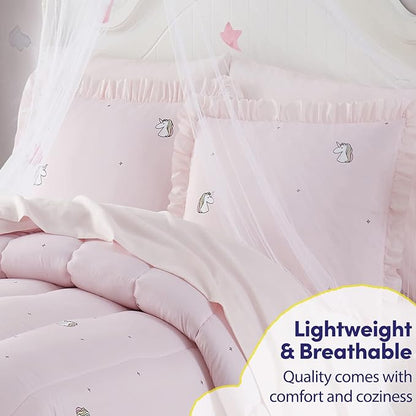 Kids Bedding Set Bed in a Bag for Boys and Girls Toddlers Printed Sheet Set and Comforter , Full, Rainbow Unicorn