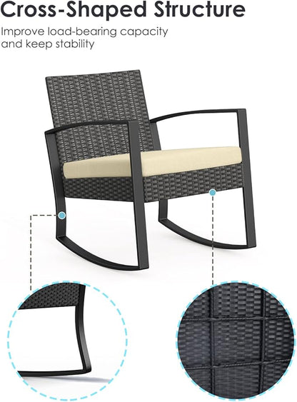 Patio Furniture Set Outdoor Wicker Bistro Set, Modern Rattan Patio Chairs Conversation Set with Coffee Table for Balcony Porch Garden Yard Poolside (3 Pieces, Beige)