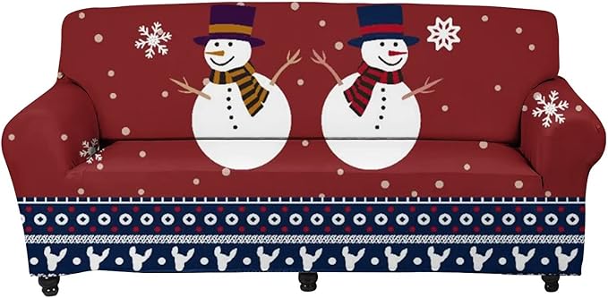 FKELYI Stretch Sofa Slipcover-Snowman Snowflake Christmas Decor Non Skid Sofa Cushion Couch Cover Washable Furniture Protector-XL