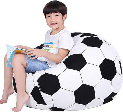 Lukeight Stuffed Animal Storage Bean Bag Chair Cover for Kids, Soccer Zipper Beanbag Chair Cover for Organizing Toddler & Kids' Rooms Plush Toys (Soccer Velvet, X-Large)