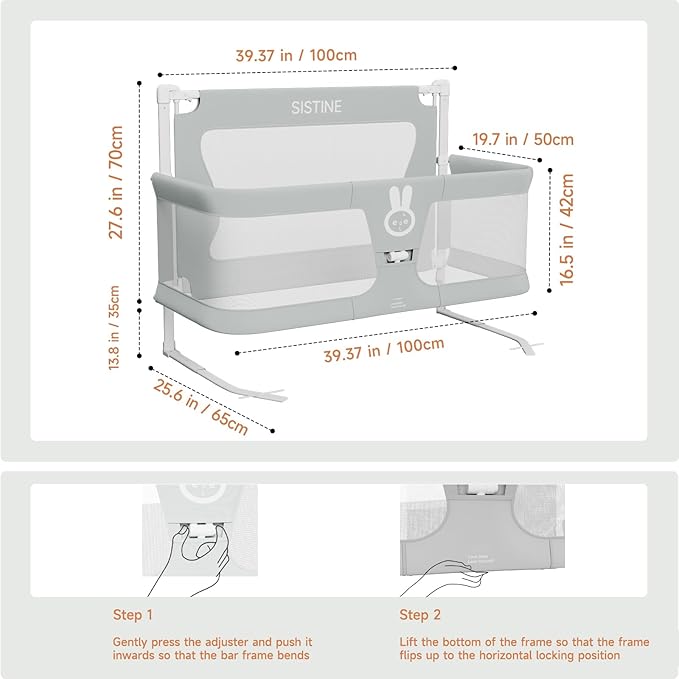 SISTINE Baby Bedside Crib, 3 in 1 Baby Bassinet, Baby bedside bassinet, Safe bedside bassinet,Crib Safe Sleeping Together，Infant/Baby Boy/Baby Girl/Crib Side Bassinet (Gray)