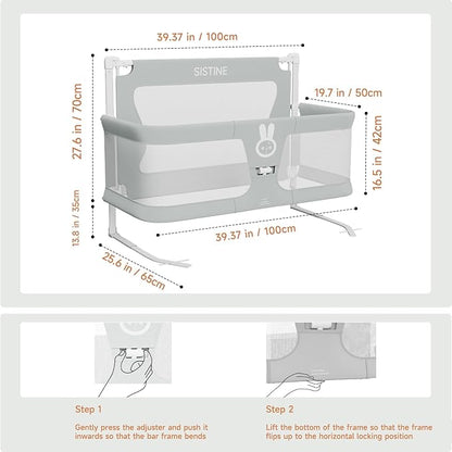 SISTINE Baby Bedside Crib, 3 in 1 Baby Bassinet, Baby bedside bassinet, Safe bedside bassinet,Crib Safe Sleeping Together，Infant/Baby Boy/Baby Girl/Crib Side Bassinet (Gray)