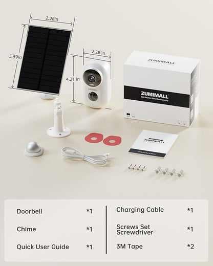 ZUMIMALL Solar Security Cameras Wireless Outdoor, 2K Outdoor Camera Wireless Solar Powered, 2.4G WiFi Battery Camera, 3MP Color Night Vision, Magnetic Mount,Siren,PIR/AI Analyse, IP66, Cloud, Alexa