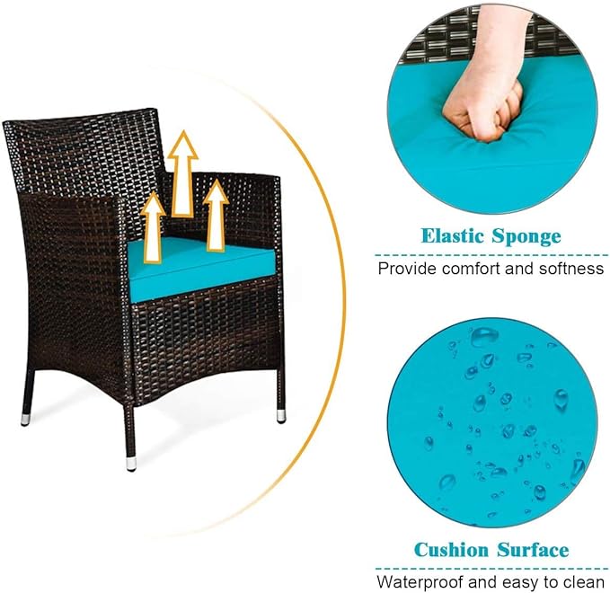 LUARANE 4-Piece Rattan Patio Furniture Set, Outdoor Wicker Sofa Couch Table Set, w/Thick Seat Cushions Tempered Glass Coffee Table, Conversation Set for Lawn Garden Poolside Backyard (Turquoise)