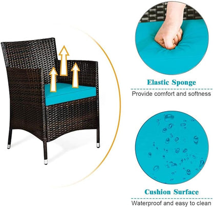 LUARANE 4-Piece Rattan Patio Furniture Set, Outdoor Wicker Sofa Couch Table Set, w/Thick Seat Cushions Tempered Glass Coffee Table, Conversation Set for Lawn Garden Poolside Backyard (Turquoise)