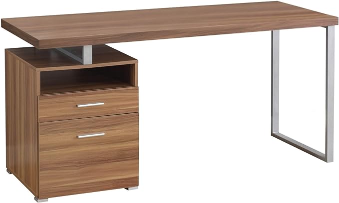Monarch Specialties Computer Writing Desk for Home & Office Laptop Table with Drawers Open Shelf and File Cabinet-Left or Right Set Up, 60" L, Walnut