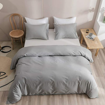 Silver Grey Comforter Set Twin Bright Gray Beddig Set for Kids Teens Adult Solid Silver Color Bedding Set 3 Pieces with 2 Pollowcases Lightweight Durable Gray Comforter Set