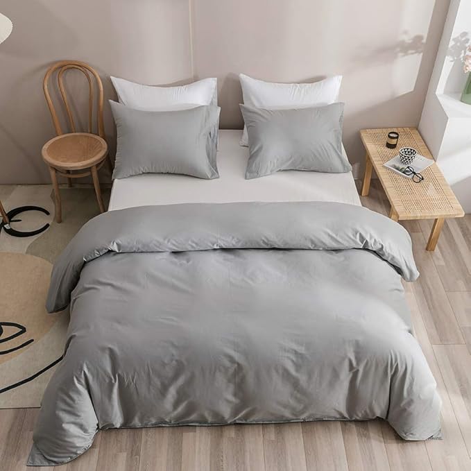 Silver Grey Comforter Set King Bright Gray Beddig Set for Kids Teens Adult Solid Silver Color Bedding Set 3 Pieces with 2 Pollowcases Lightweight Durable Gray Comforter