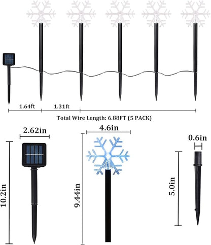 Christmas Snowflake Pathway Lights, 5 Pack Solar Christmas Stake Markers with Cool White Fairy Lights for Outdoor Holiday Walkway Patio Garden Christmas Decorations (5PCS-Cool White-Snow)