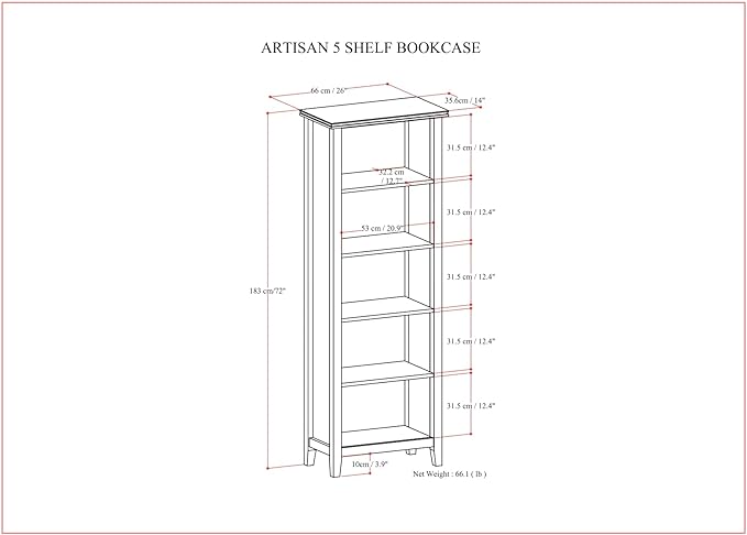 SIMPLIHOME Artisan SOLID WOOD 26 Inch Contemporary 5 Shelf Bookcase in Black, For the Living Room, Study Room and Office