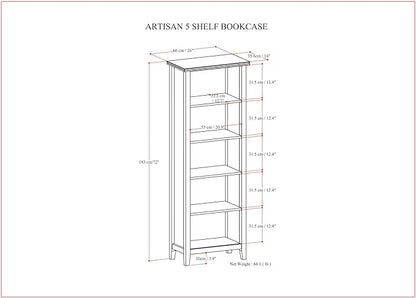 SIMPLIHOME Artisan SOLID WOOD 26 Inch Contemporary 5 Shelf Bookcase in Black, For the Living Room, Study Room and Office